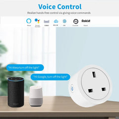 UK Smart Mini WiFi Plug 20A مع مراقبة الطاقة والتحكم الصوتي ومؤقت التطبيق - متوافق مع Tuya وGoogle Home وAlexa