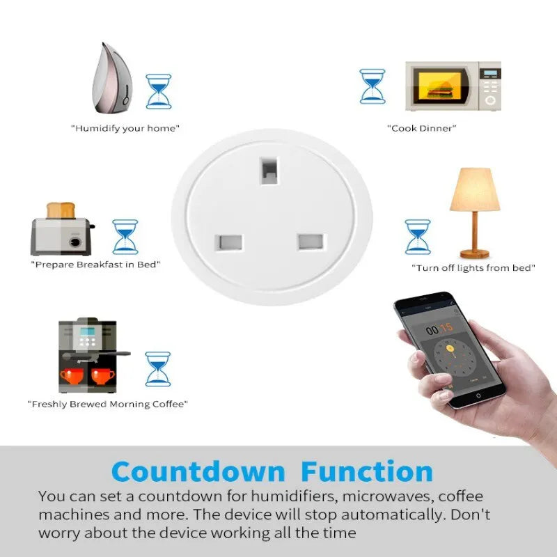 Smart WiFi 20A UK Mini Plug - التحكم الصوتي ومراقبة الطاقة مع Tuya وGoogle Home وتكامل Alexa