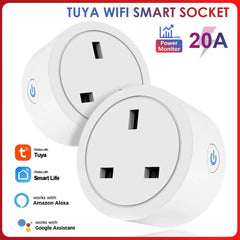 UK Smart Mini WiFi Plug 20A مع مراقبة الطاقة والتحكم الصوتي ومؤقت التطبيق - متوافق مع Tuya وGoogle Home وAlexa