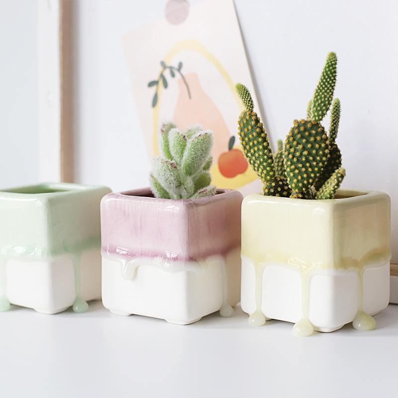 Marshmallow Drip Planters LemonChiffon / Square | Sage & Sill