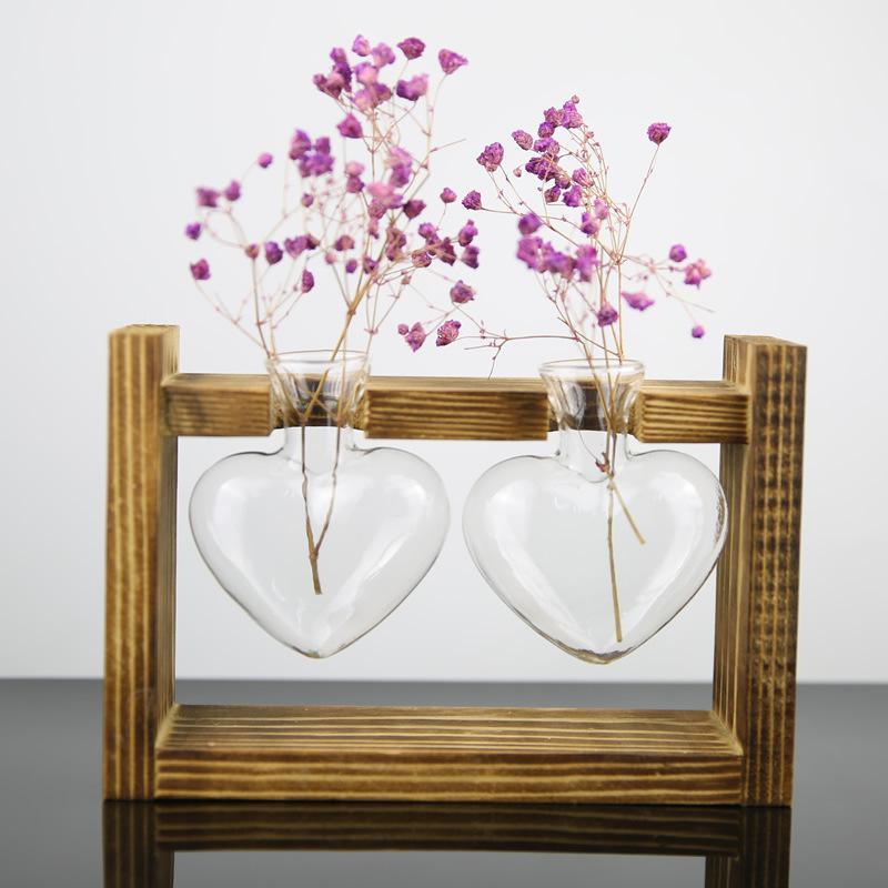 Heart Glass & Wood Propagation Vase